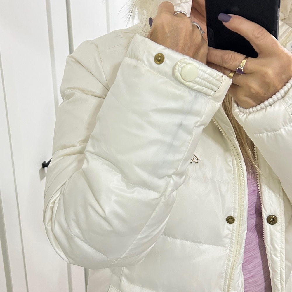 Y2K Baby Phat White Long Down Puffer Jacket Faux Fur Hood |Size Large - Picture 17 of 17